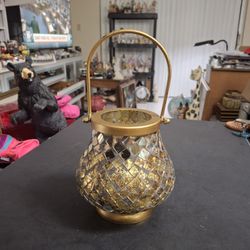 Glass Mosaic Candle Holder Lantern Holds Tealight Or Votives -Gold & Silver Globe Or Jar Shape 5.5"H