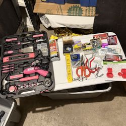 Apollo Pink Tool Set + Hardware Lot Screws Hooks Pliers & More