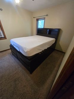 Dark Wood Captain's Queen Mattress and Bed Frame with Storage
