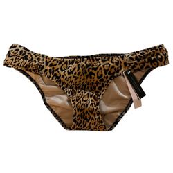 Victoria Secret Swim Bikini Bottom Knockout Leopard Animal Print Side Ruffle New