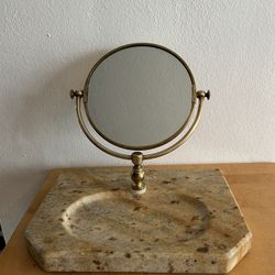 Brass Makeup Mirror On Marble Stand