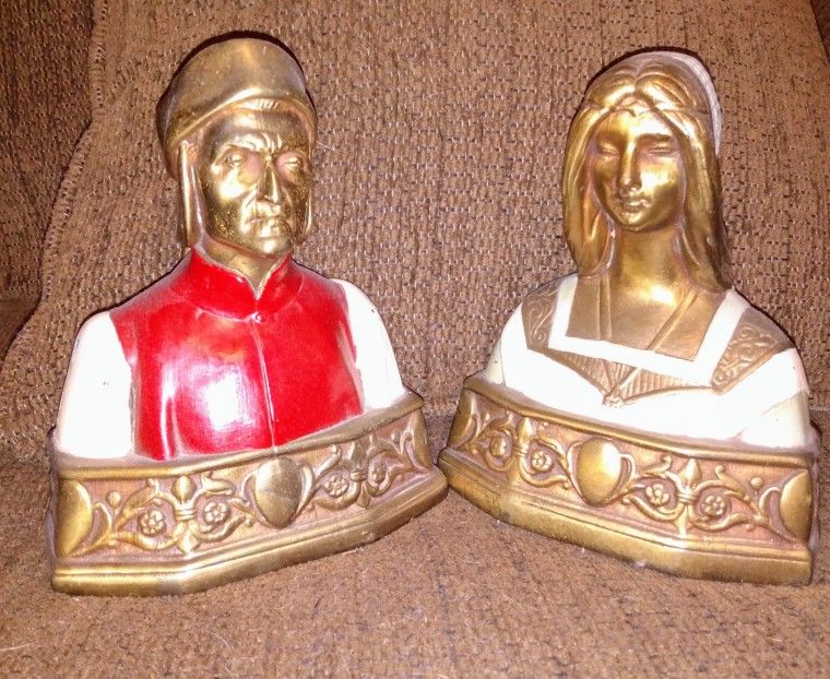 Vintage Dante & Beatrice Armor Bronze Bookends