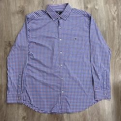 Size L- VINEYARD VINES Mens Blue Pink Gingham Stretch Classic Fit Tucker Shirt
