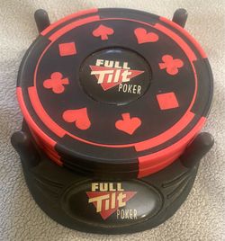 Vintage Full Tilt Poker Set of 4 Coasters with Stand - Set of 4 - Poker Memorabilia - Rare