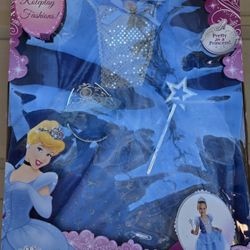 Disney Princess Cinderella Girls Med  Glittered Ball Gown + Matching Tiara