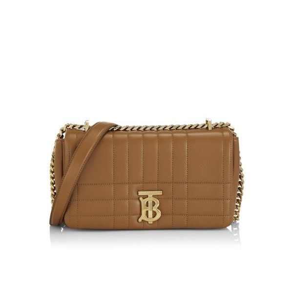BURBERRY LOLA QUILTED LAMBSKIN LEATHER SHOULDER BAG WITH TB LOGO CHAIN STRAP