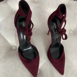 LOLA SHOETIQUE 7.5 MAROON ANKLE WRAP HEEL