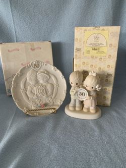 Precious Moments 50th Wedding Anniversary Plate & Figurine