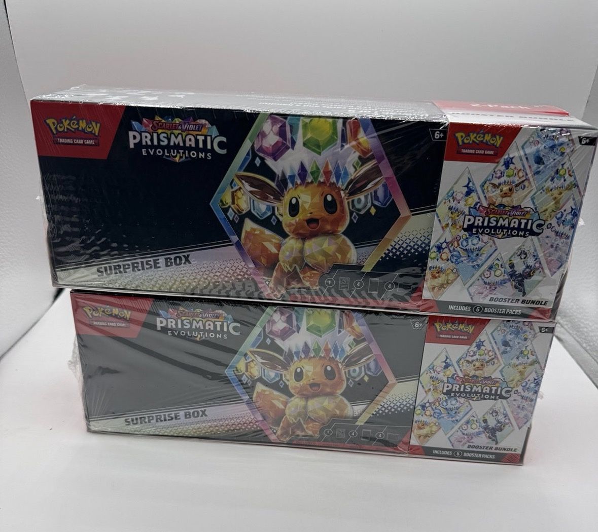 (2) Pokemon Sam's Club Prismatic Evolutions Surprise Box + Booster Bundle Lot
