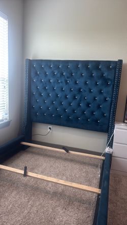 Navy studded Queen Bedframe