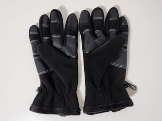 Black Gloves For Men Waterproof Windproof Cold Gloves Snowboard Motorcycle Riding Driving Warm Touchscreen Zipper Glove, Large