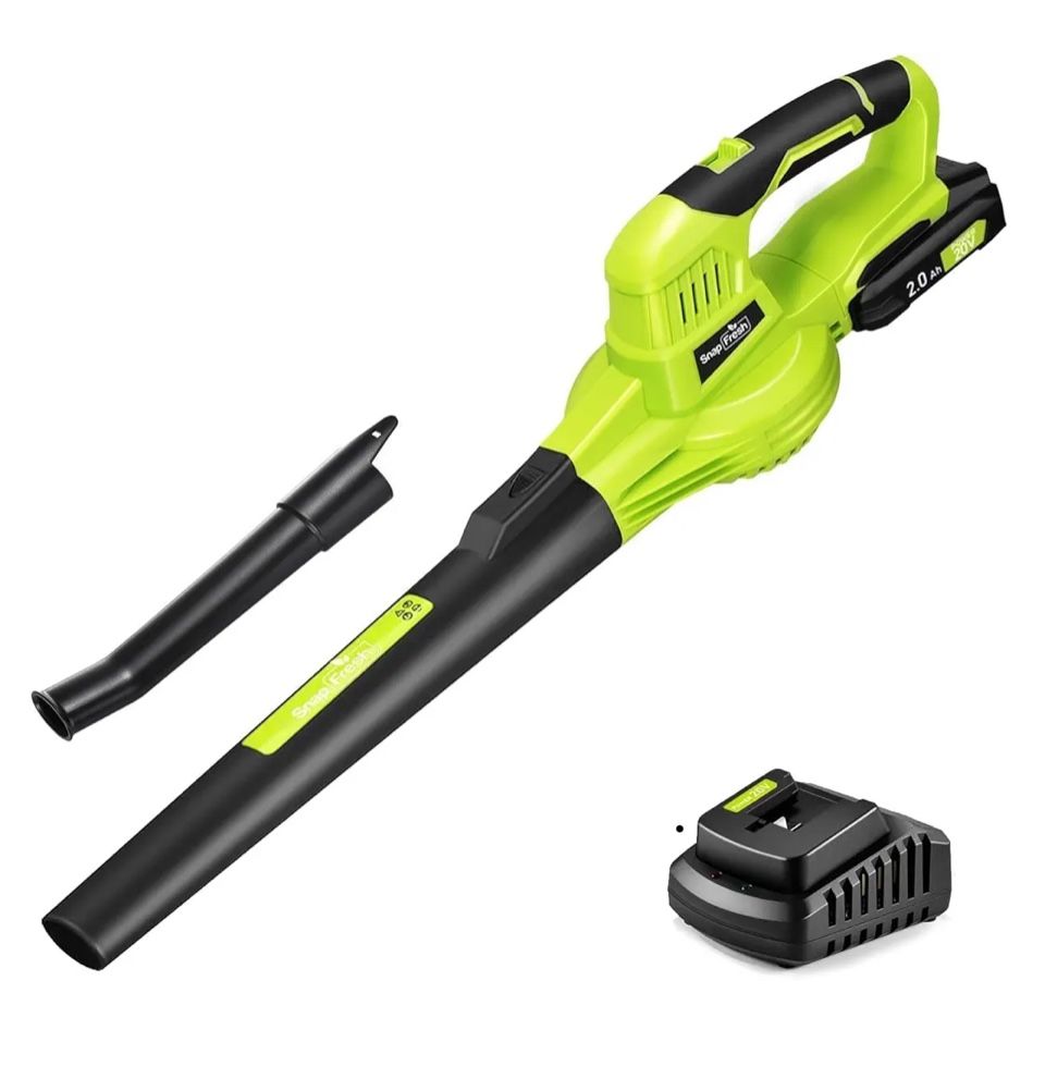 SnapFresh Cordless Leaf Blower - 20V Electric Leaf Blower with 2.0 Ah Battery and Charger - Lightweight 2-Speed Leaf Blower for Lawn Care and Yard/Gar