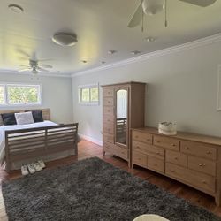 Modern Light Wood Bedroom Set – Bed, Dresser & Armoire – $1,000 OBO 