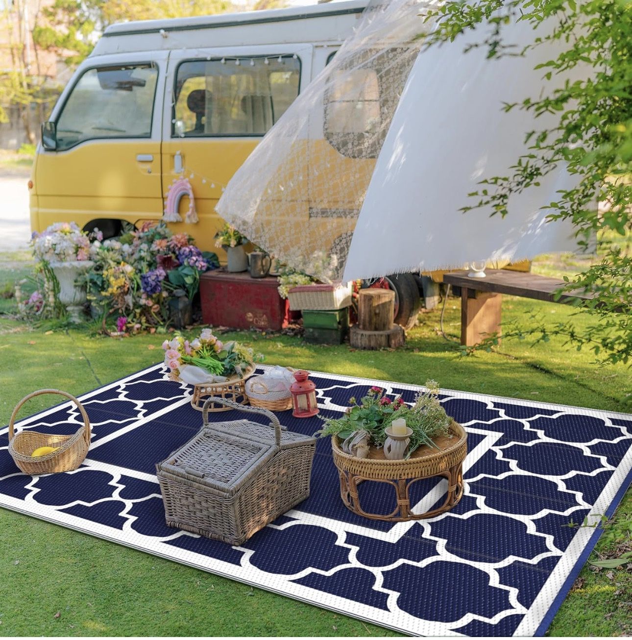 5' x 8' Outdoor Rug Waterproof for Patio Fall Decor, Foldable Reversible Plastic Straw Area Rugs Mat for Camper, Outside Carpet for Rv, Deck, Porch, P