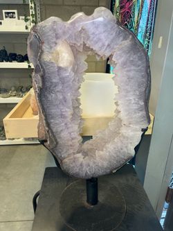 Huge Sugar Amethyst with Calcite on rotating stand 73 lbs 30 inches tall