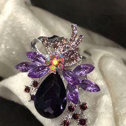 JJ Fantasia 2000s Purple Rhinestone Teardrop Floral Brooch, NWT, 2x2.5”