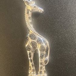 Sterling Silver Giraffe Necklace | Smoky Quartz & Black Spinel | Platinum Plated