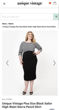 Unique Vintage Plus Size Black Sailor High Waist Sierra Pencil Skirt 
