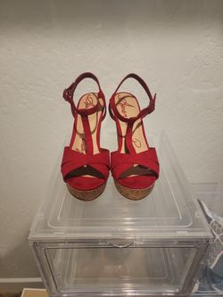 American Rag Cork Heel Red Suede Size 8