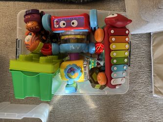 A bunch of kid and toddler toys