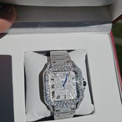 Luxury Cartier Santos Automatic Watch – Fully Iced Out