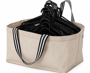 Bundle - IKEA Reusable Shopper Tote Bag and 40 Heavy Duty Plastic Clothing Hangers Set Off-White/Black