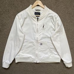 Carhartt Bomber Jacket Trucker Cream White Mens Small Y2K Vintage Worker
