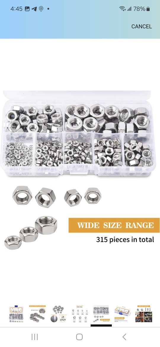 315Pcs Metric 304 Stainless Steel Hex Nuts Assortment Kit for Screw Bolt (M2 M2.5 M3 M4 M5 M6 M8