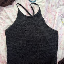 Black Smocked Halter Crop Top