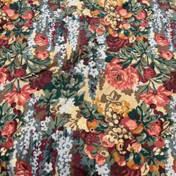 Vintage Floral Fabric by Bloomcraft Large Flowers Scene Screenprint 6 yards 