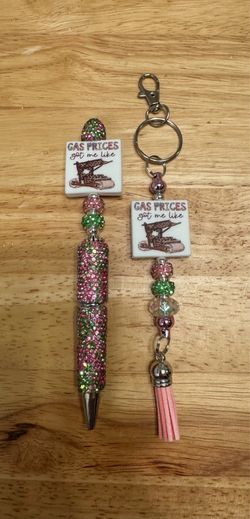 Gas Prices Flintstone Car Beaded Pen or Keychain