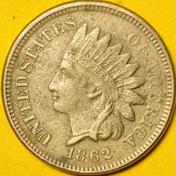 1862 U.S. INDIAN HEAD CENT PENNY 1c COIN (XF-Extra Fine)h
