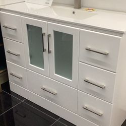 48” Bathroom Vanity Cabinet Solid Wood Porcelain Top Ready For Pick Up