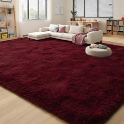 $100 Value 8x10ft Large Burgundy Red Area Rug Plush Fluffy NEW