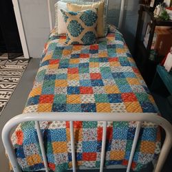 Rolling Antique Bed Frame With Mattress And Box Spring 