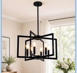 Brand New 6-Light Black Chandelier for Dining Room Light Fixture Over Table,Modern Rustic Farmhouse Metal Hanging Chandeliers for Living Room Entryway