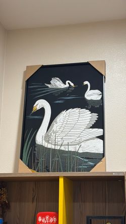 Framed Swan Embroidery Wall Art