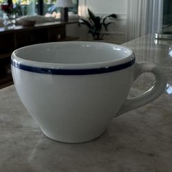 Apilco Tradition Blue-Banded Porcelain Cups & Saucers Set Of 7