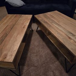 Wide Rectangle Industrial Contemporary Small Lift Top Coffee Table