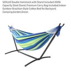 Double Hammock w/ Steel Stand – Indoor/Outdoor – Brand New