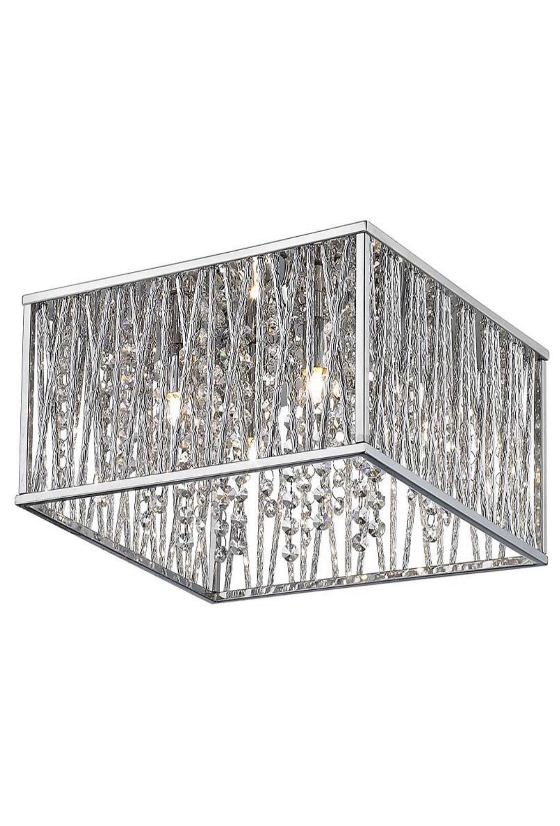 Beautiful Chrome and Crystal 4 Light Fixture - Flush Mount - 16” x 16” x 7.5” - NEW! Cost $220