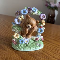 Porcelain Bear Figurine Floral Flowers 