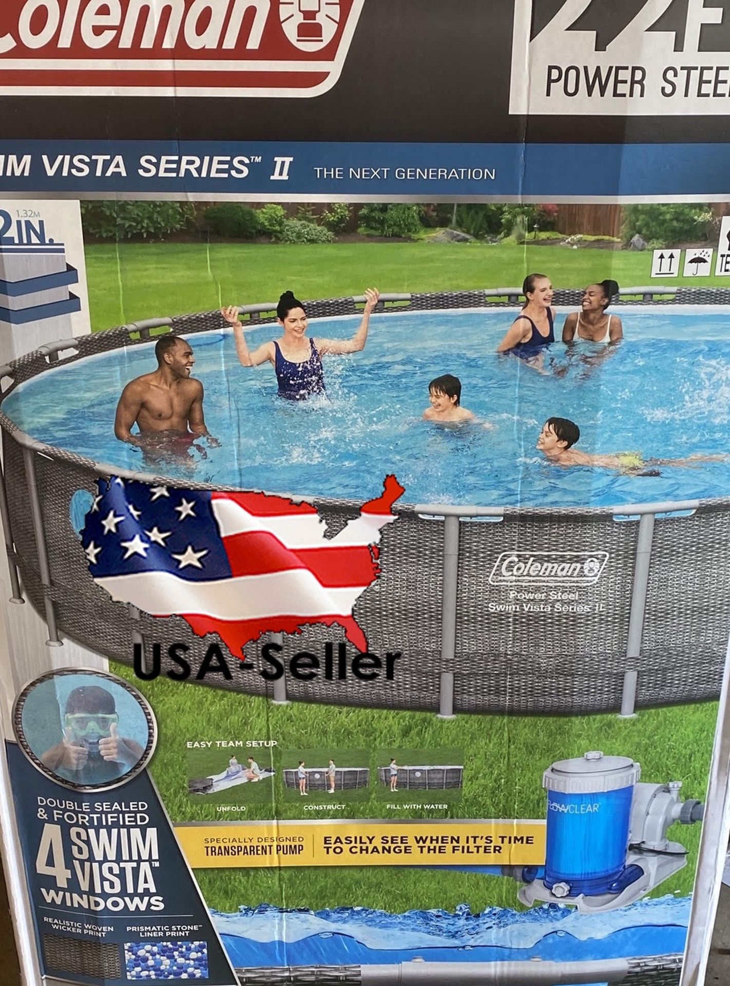 Coleman 22' x 52" Power Steel Frame Swimming Pool Set w/ Pump, Ladder & Cover