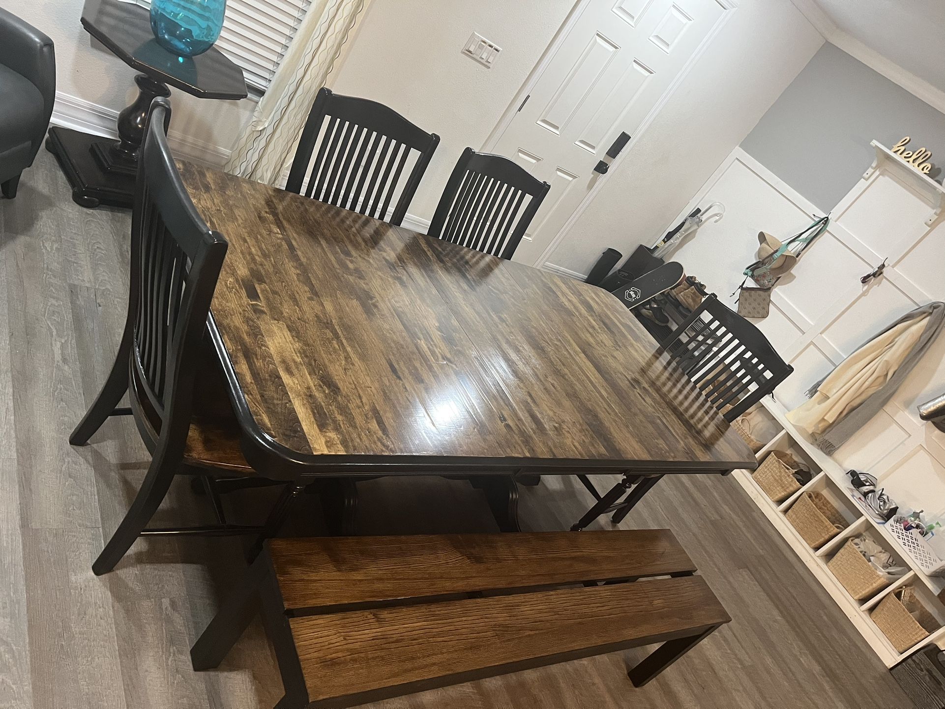 Luxury Solid-Wood Dining Table Set for 8 | Rack-and-Pinion Extendable Table + 4 Chairs & Bench!