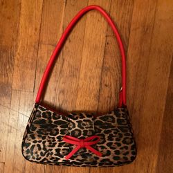 Leopard print bag with Red strap 