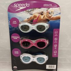 Speedo Adult Goggle 3 Pack - Womens - Pink, White, Blue. New!