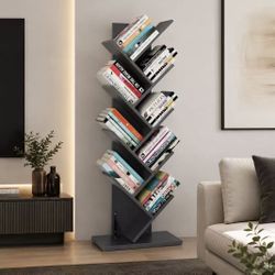 New In Box 55” Tree Shaped Bookshelf 8 Layer Tiers Iron Gray Color Used for Home Office Living Room Books DVD Or Video Games Organizer Stand