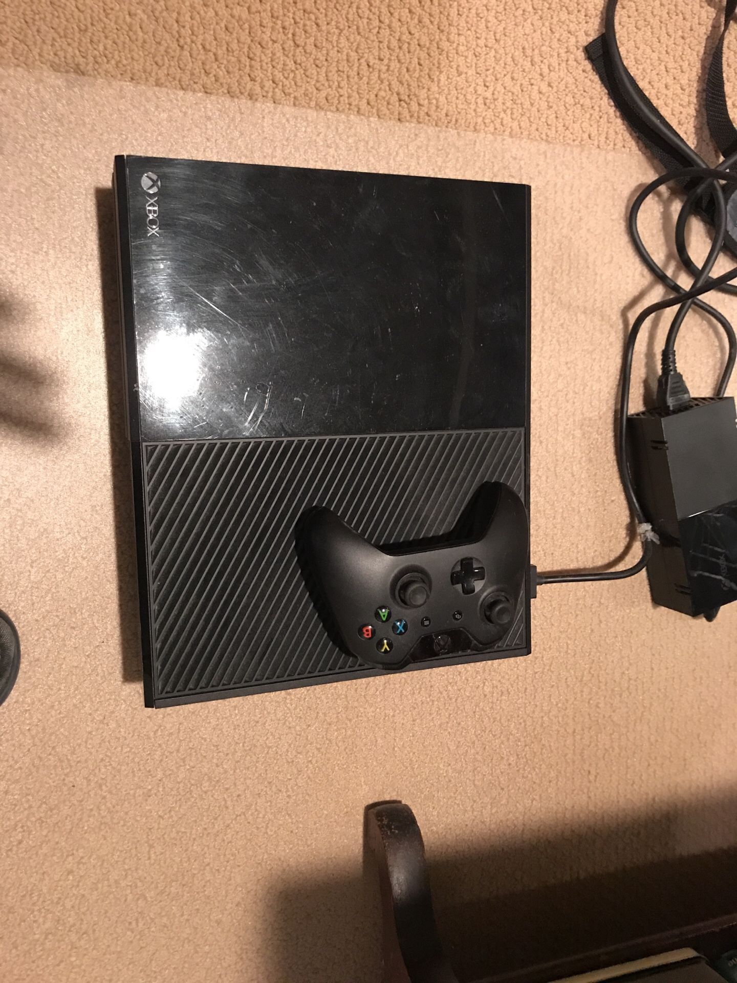 Xbox one, one controller and power cord, brick
