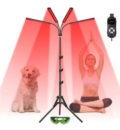 Red Light Therapy with 4 Heads, 3-in-1 Chip Infrared Light Therapy Device, Adjustable Stand, 660nm Red Light and 850nm Near Infrared Light for Face, B