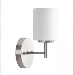 Progress Lighting Replay Collection 5-1/4 in. 1-Light Brushed Nickel Etched White Glass Modern Bathroom Vanity Wall Light